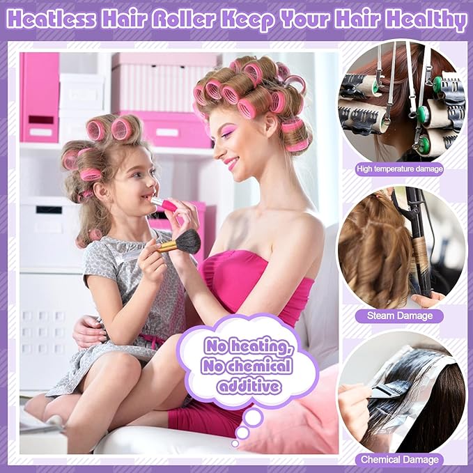 5 Size Hair Rollers for Women, 64 Pcs Self Grip Hair Rollers Hair Curlers to Sleep In with Clips for Long Medium Short Hair