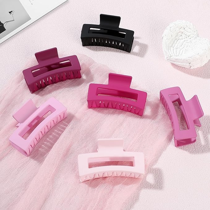 Sisiaipu 3.5 Inch Medium Hair Claw Clips 6 Pack Hair Clips for Women Square Rectangle Claw for Hair Banana Jaw Clips Hair Accessories for Girls (Pink Purple)