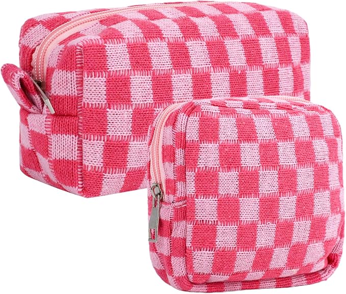 2 Pcs Sanitary Napkin Storage Bag, Zipper Checkered Sanitary Pouch Period Bags, Portable Tampon Pad Pouch Pad Bag for Women Travel Daily, Reusable Period Bag for Teen Girls for School Women Pink