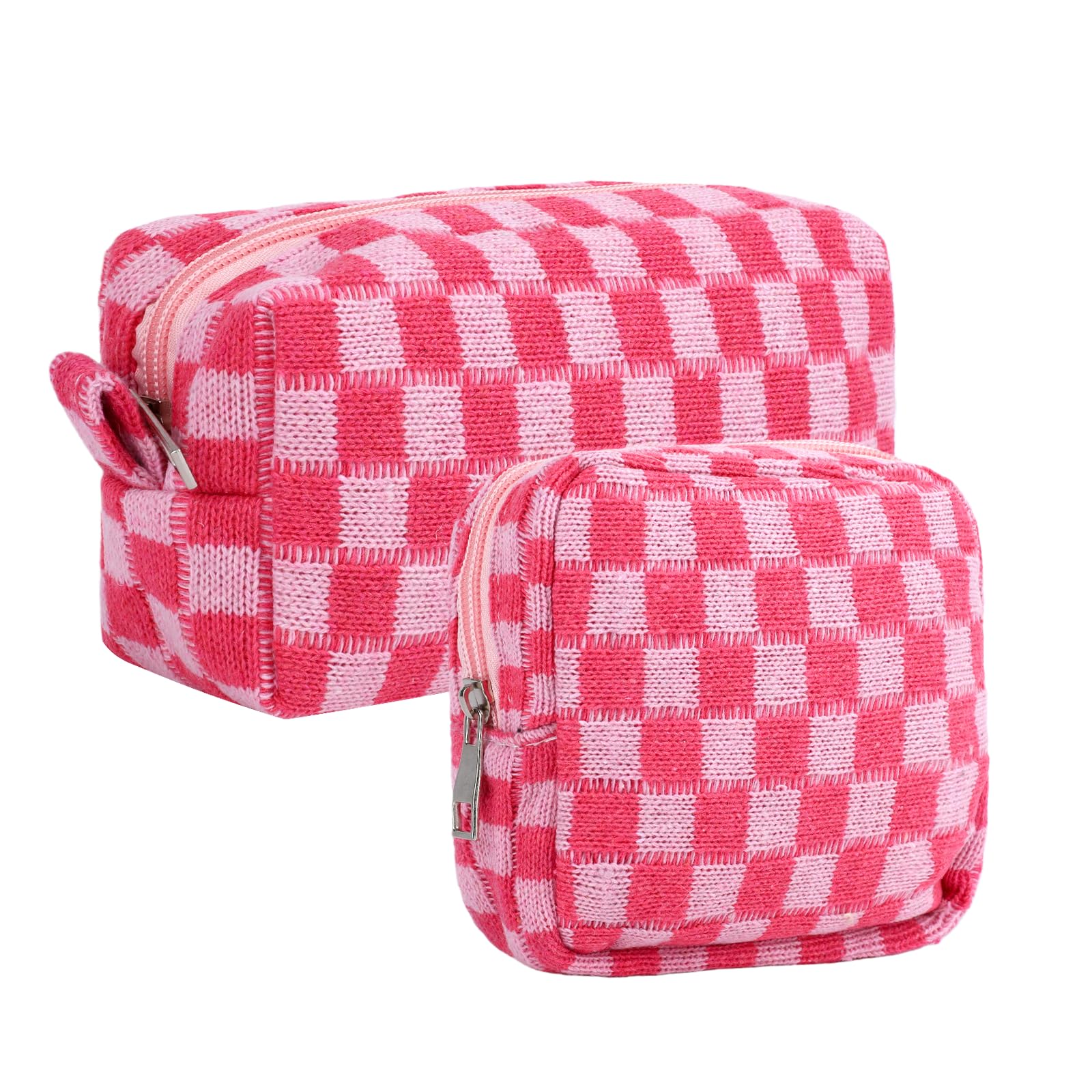 2 Pcs Sanitary Napkin Storage Bag, Zipper Checkered Sanitary Pouch Period Bags, Portable Tampon Pad Pouch Pad Bag for Women Travel Daily, Reusable Period Bag for Teen Girls for School Women Pink