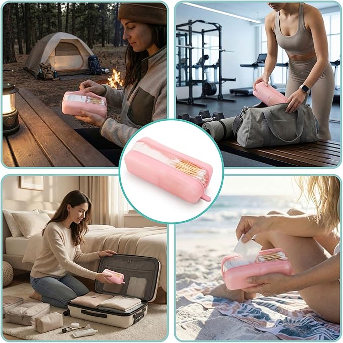 Cotton Pad Swab Travel Case, 2-in-1 Waterproof Organizer, VISFRESH (Pink)