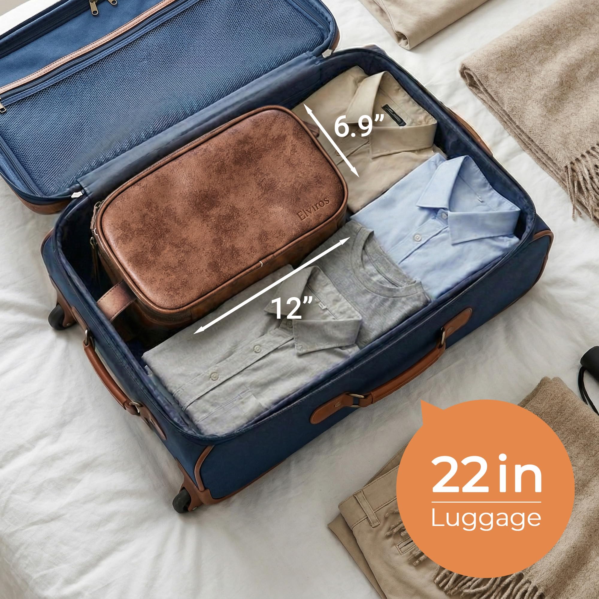 Elviros Toiletry Bag for Men, Large Travel Shaving Dopp Kit Water-resistant Bathroom Toiletries Organizer PU Leather Cosmetic Bags