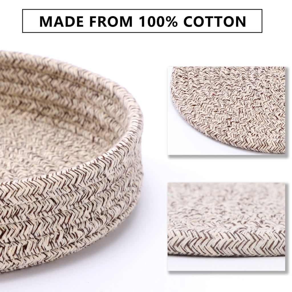 Coga Trivets for Hot Dishes, 5 Pack 7 Inch Cotton Hot Pads for Kitchen with Storage Basket, Round Pot Holders for Kitchen, Heat Resistant Mats for Countertop, Pots and Pans, Farmhouse Decor, Brown