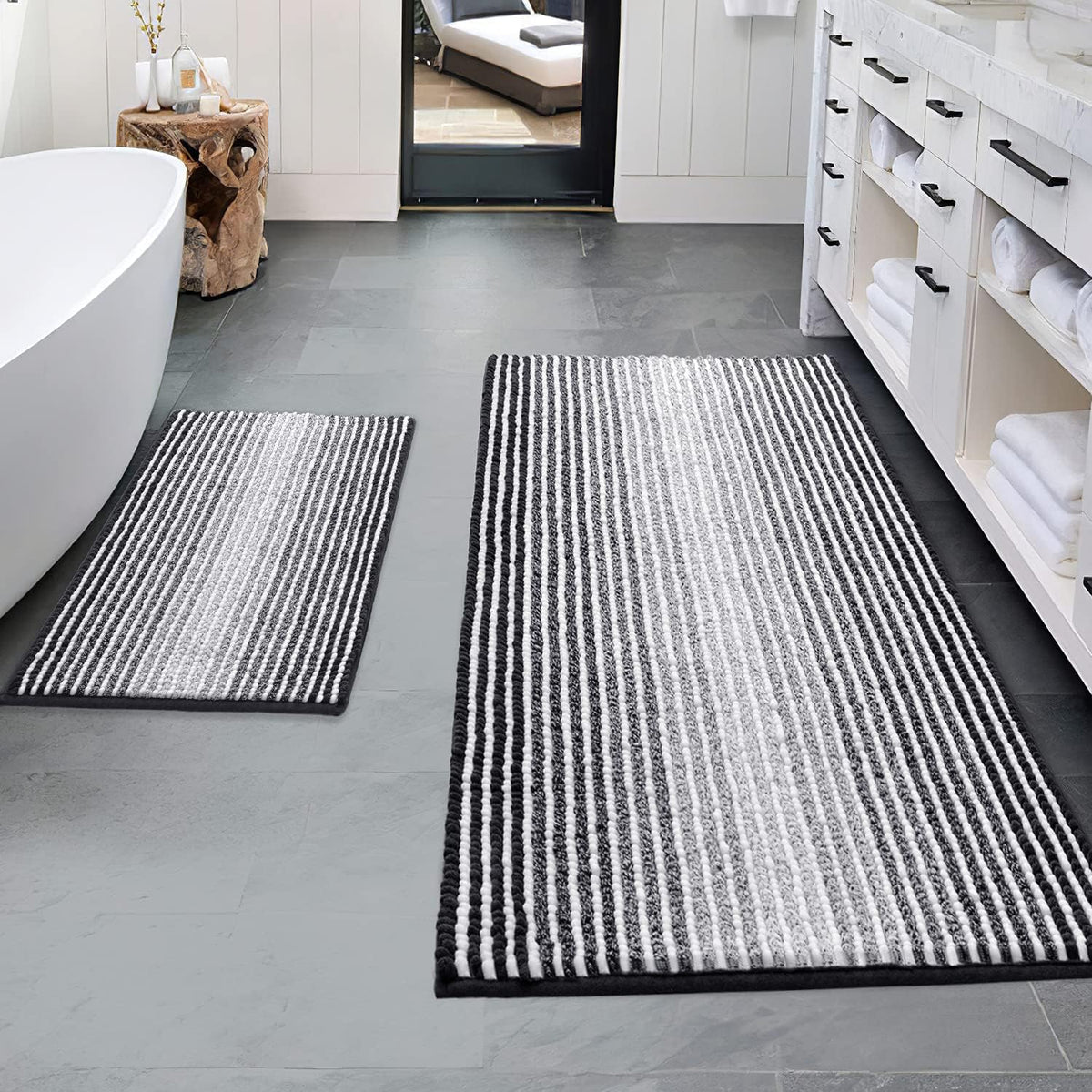 BSICPRO Bathroom Rugs Sets 2 Piece, Non Slip Striped Bath Mats, Teal
