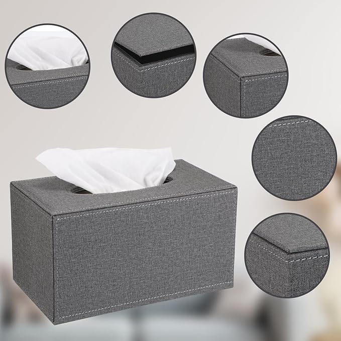 Sumnacon Tissue Box Cover Rectangular Tissue Box Holder Linen Tissue Box with Magnetic Bottom Decorative Grey Tissue Box for Bathroom Toilet Living Room Table Desk Office Car, Large