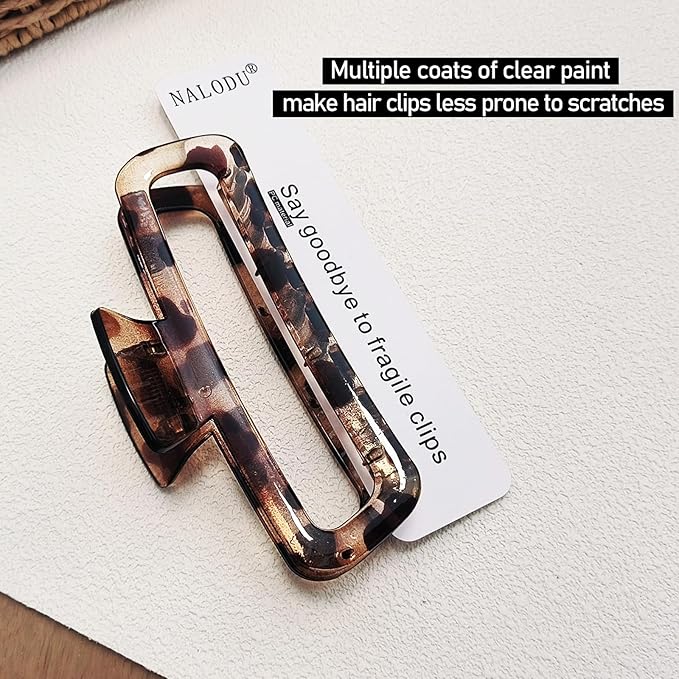 Nalodu Hair Claw Clips 5 Inch XL Unbreakable Glossy Rectangle Square Extra Large Tight Strong Clip Neutral Colors for Thick Curly Long Hair Women - 2 Pack