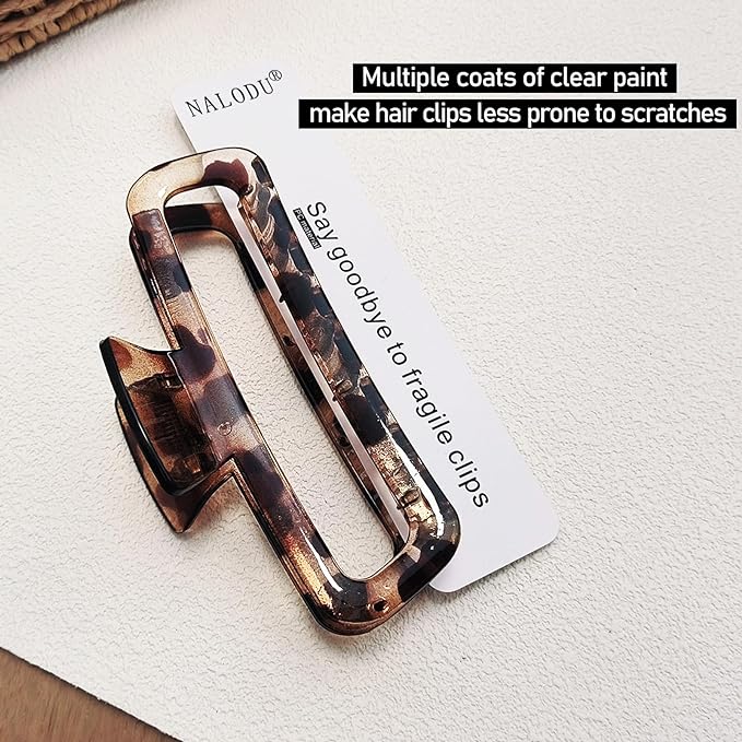Nalodu Hair Claw Clips 5 Inch Unbreakable Square Rectangle Clip Clamp Neutral Colors for Thick Curly Long Hair Women - 2 Pack