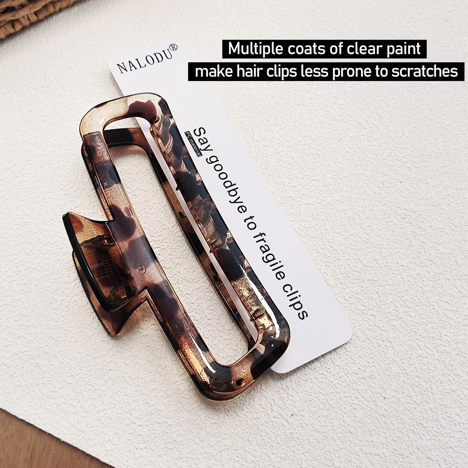 Nalodu Hair Claw Clips 5 Inch XL Unbreakable Glossy Rectangle Square Extra Large Tight Strong Clip Neutral Colors for Thick Curly Long Hair Women - 2 Pack