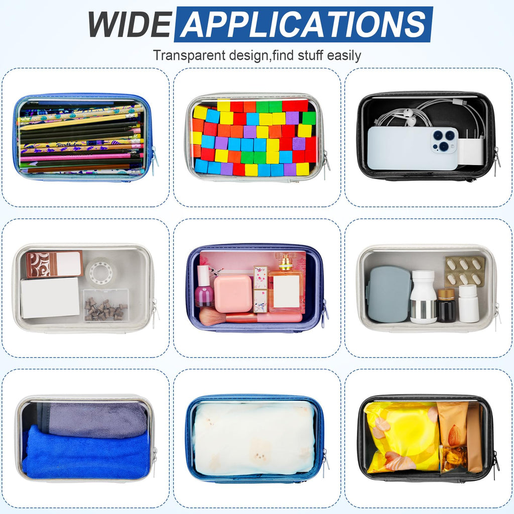 Gaillty 4 Pcs Hard Clear Zipper Case Hard Shell Plastic Pencil Case Large Transparent Pencil Box Portable Travel Organizer Toy Storage Bins for Home Office Cosmetics(Gray,Dark Blue,Blue,Black)