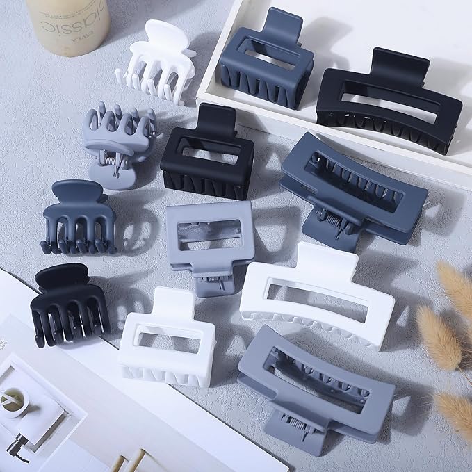SMKSL 3 Styles Hair Clips for Women Small Medium Big Claw Clips for Thin Thick Hair 12 Pcs Hair Claw Clips Hair Clips Combination Hair Accessories for Women (Grey)