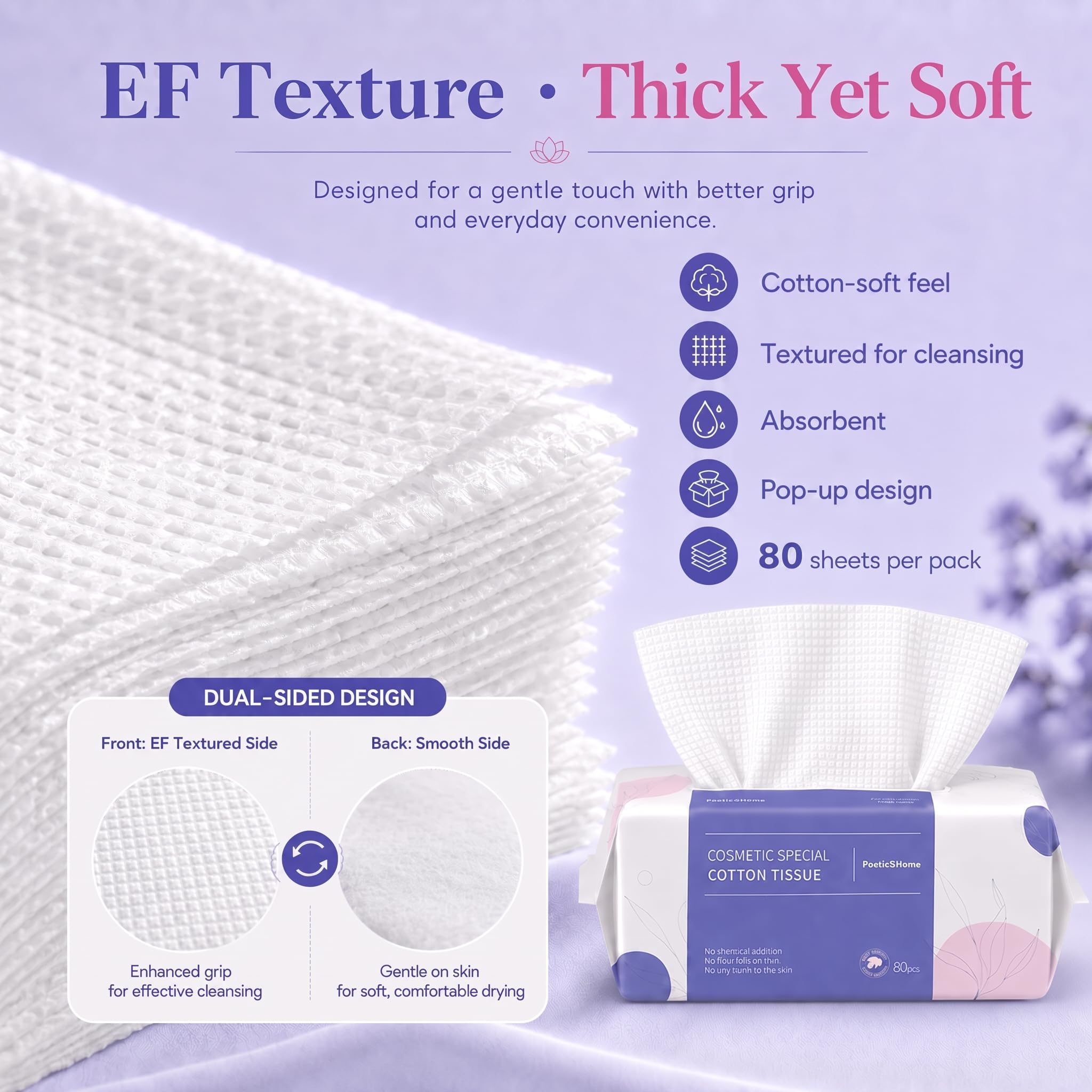 PoeticEHome Disposable Face Towel | Thick & Absorbent | Clean Face Tissue Biodegradable | Cotton Dry Wipes for Facial Cleansing & Makeup Removing