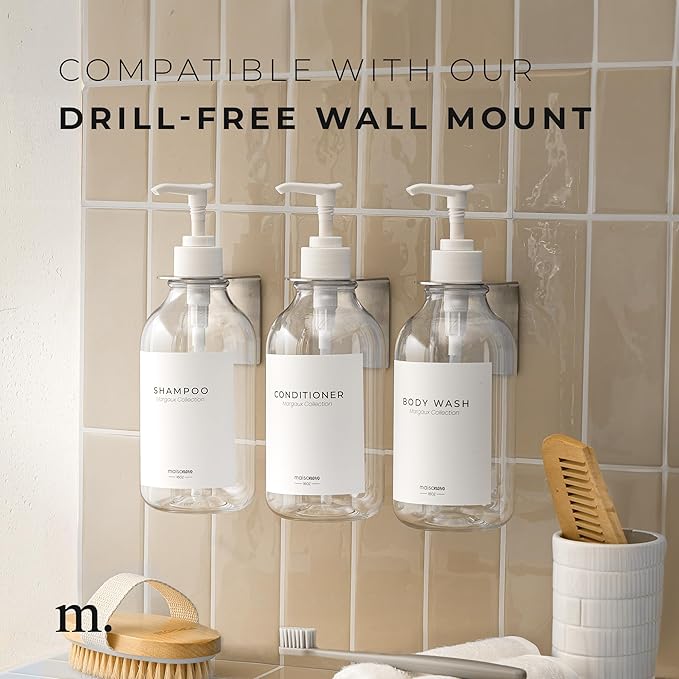 Shampoo and Conditioner Bottles Set of 3 Clear – Shower Shampoo Dispenser – Hotel Style Bathroom Upgrade by MaisoNovo