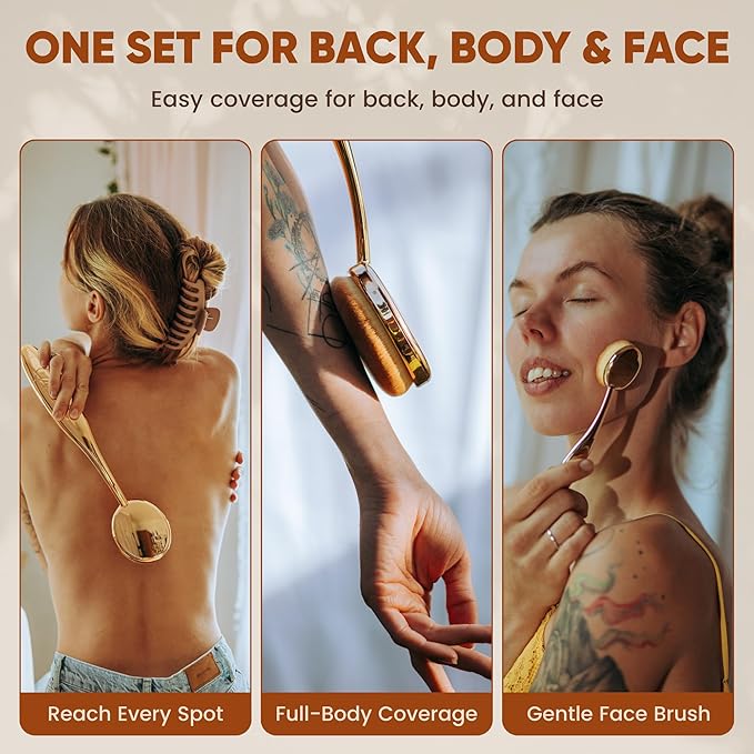 WISHAR Self-Tan Applicator - Self Tanner Brush for Back - Body and Face Kabuki Brush for Fake Tan, Lotion, Makeup, and Sunscreen, Back Applicator for Sunless Tanner and cream