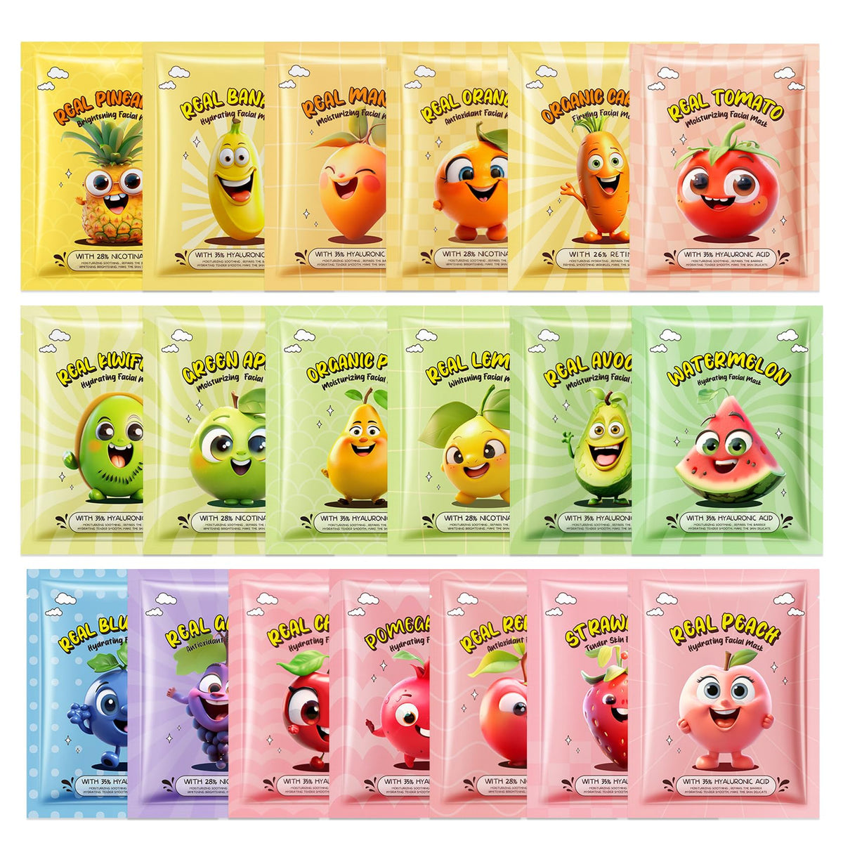 10 Pack Variety Facial Sheet Masks Skin Care Set, Hydrating Bulk Sheet Face Masks Skincare Gifts Set for Women Men, Long Lasting Moisturizing Face Mask Skincare for All Skin Type（D07)