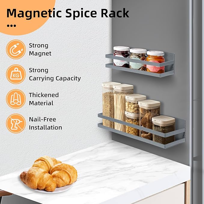 Uten Magnetic Spice Rack for Refrigerator 2 Pack, Strong Heavy Duty Metal