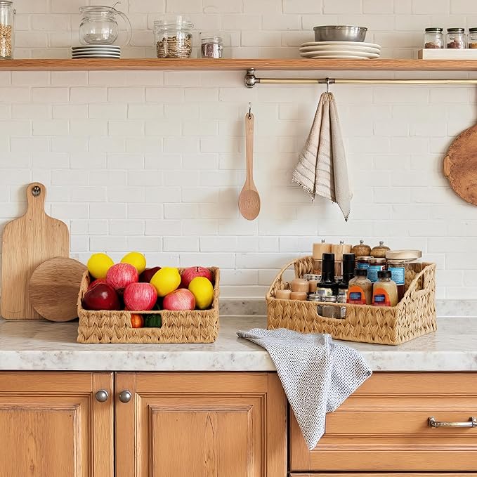 GRANNY SAYS Wicker Storage Basket for Shelves, Wicker Basket with Handles, Trapezoid Woven Baskets for Storage, Decorative Baskets for Home Decor, Natural, 2 Pack
