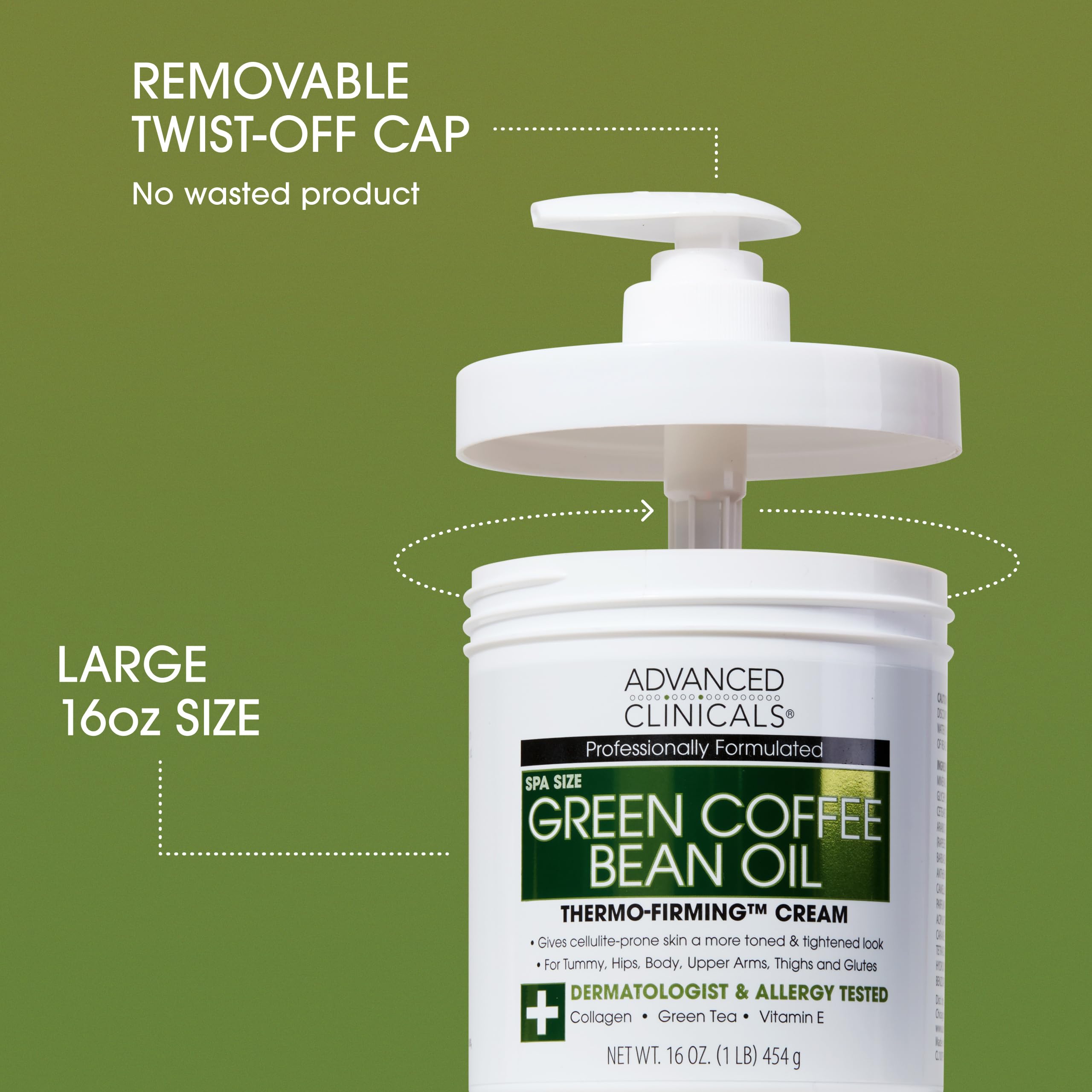 Advanced Clinicals Unscented Collagen Body Cream & Face Moisturizer + Green Coffee Bean Oil Thermo - Firming Body Cream For Women & Men Helps Reduce Appearance Of Cellulite Prone Skin & Dry Skin, 2pc
