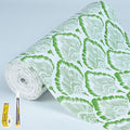 Shelf and Drawer Liner, 17in x 30FT Double Layer PVC Non-Adhesive Non-Slip Waterproof, Green Leaf for Kitchen Cabinets, Pantry, Bathroom, Dresser with Knife and Tape Measure