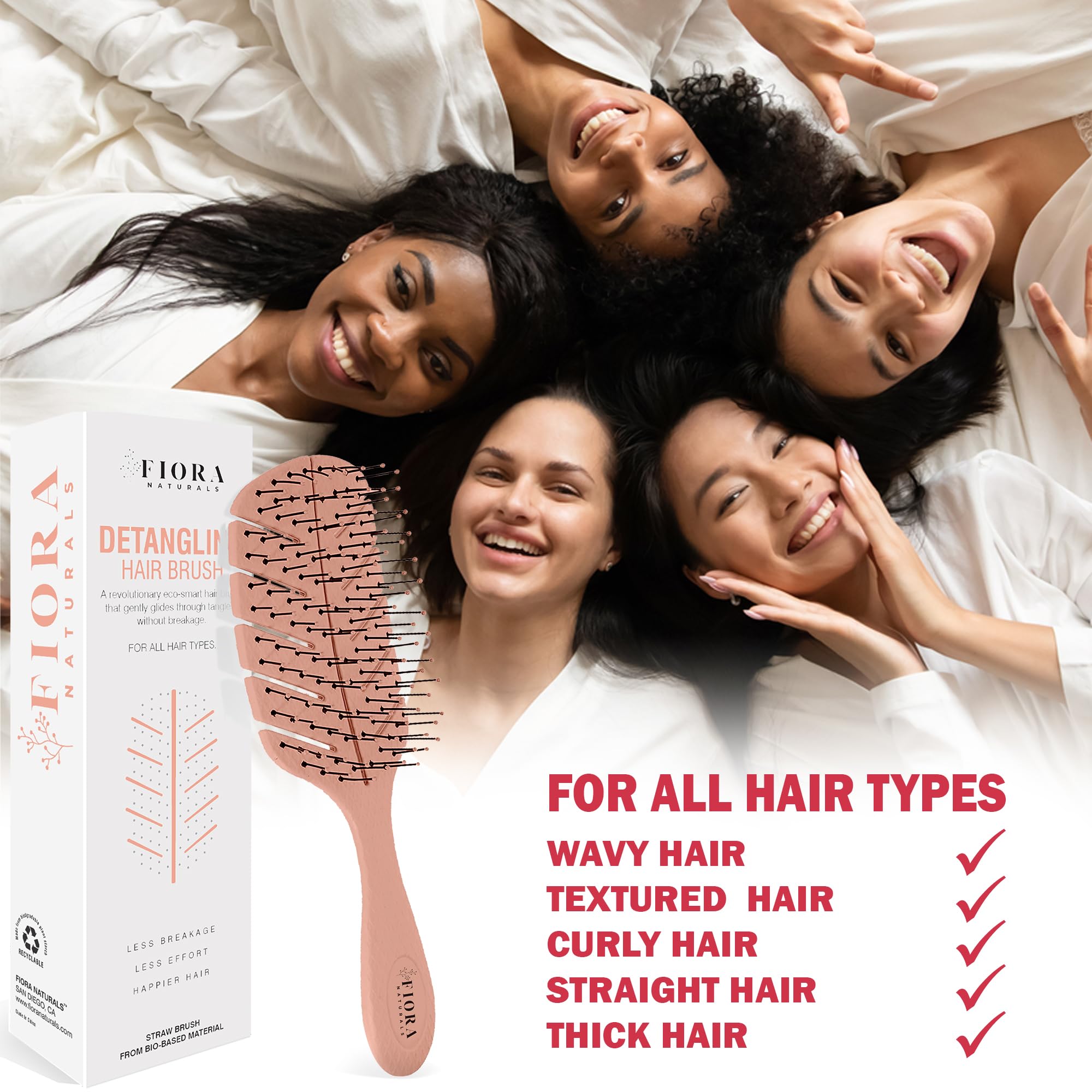 Fiora Naturals Detangler Brush for Wet and Dry Hair, Soft Detangling Brush