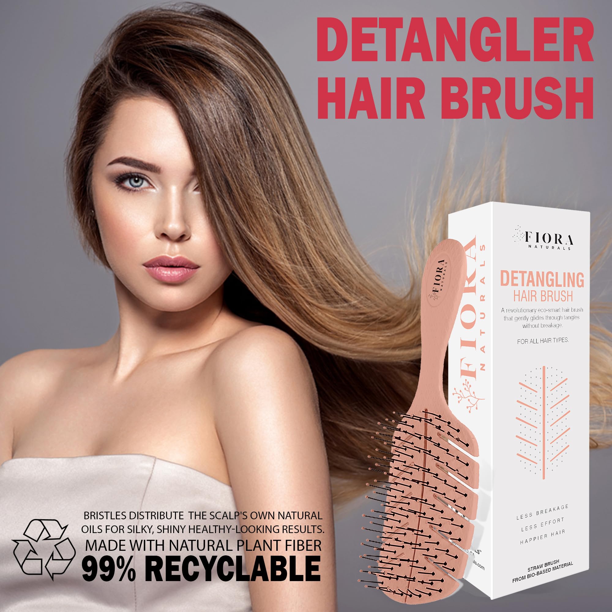Fiora Naturals Detangler Brush for Wet and Dry Hair, Soft Detangling Brush