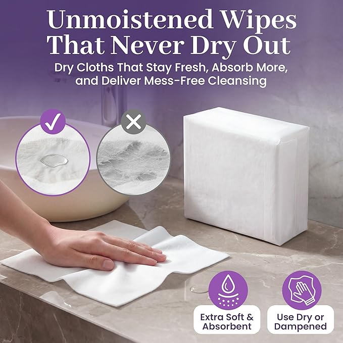 Disposable Dry Wipes, 100 Pack – Ultra Soft Non-Moistened Cleansing Cloths for Adults, Incontinence, Baby Care, Makeup Removal – 9.5" x 13.5" - Hospital Grade, Durable – by ProHeal