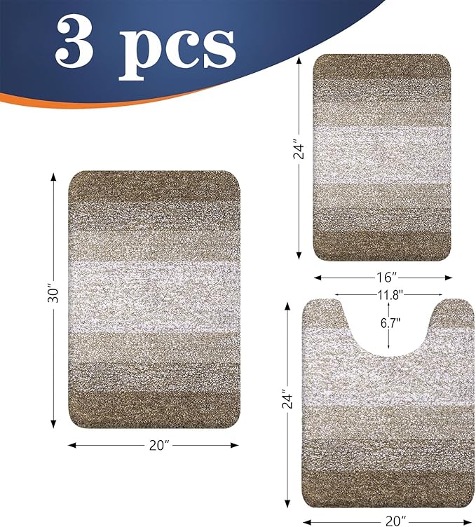OLANLY Microfiber Bathroom Rugs Sets 3 Piece, 30"x20"+24"x16"+24"x20"