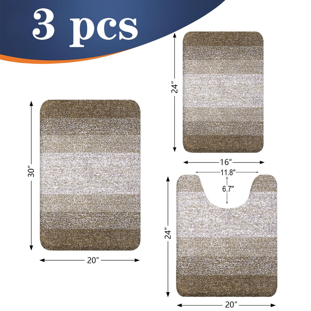 OLANLY Microfiber Bathroom Rugs Sets 3 Piece, 30"x20"+24"x16"+24"x20"