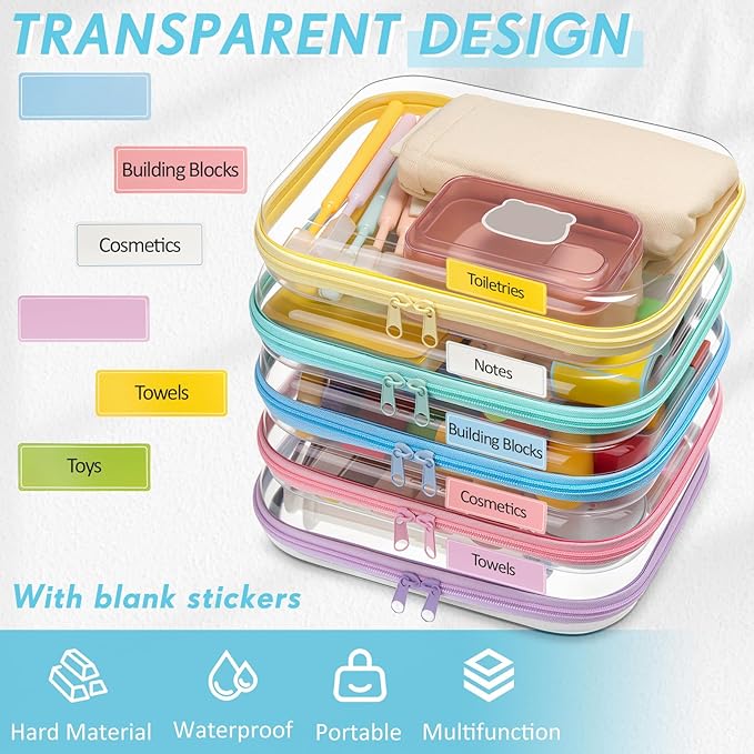 Sanwuta 10 Pcs Hard Zipper Case Clear Hard Pouches Plastic Zipper Pencil Portable Box Toy Storage Bins Plastic Container for Travel Toiletry Office Cosmetic Block Puzzle Organizer (M,Macaron Color)
