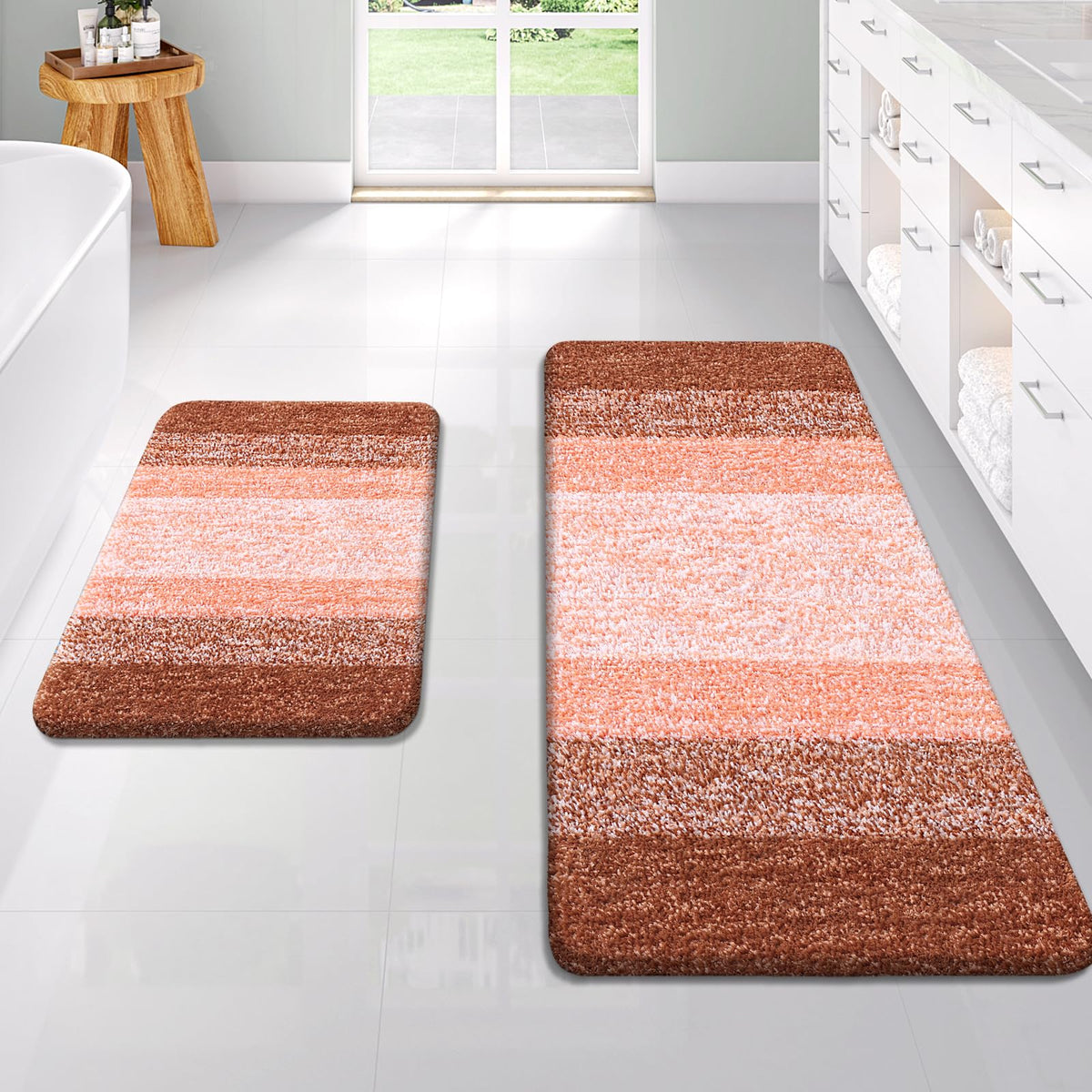 OLANLY Micorfiber Bathroom Rug Set 2 Piece, Soft Absorbent Bath Mats, Red
