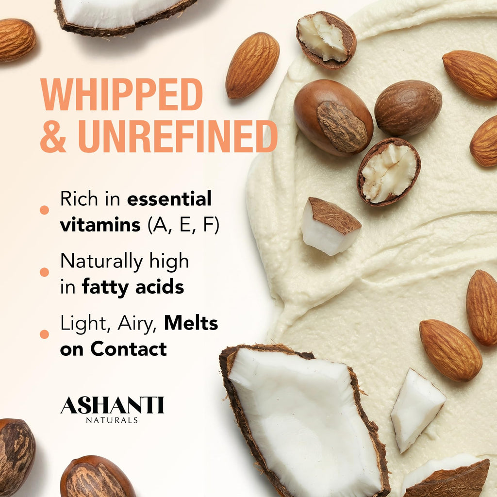 Ashanti Naturals Scented Whipped Shea Butter for Skin | African Body Butter for Women w/Coconut, Almond Oil (Juicy Peach Souffle, 8 oz)