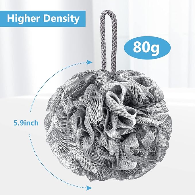 VANZAVANZU Bath Loofah Large 80g Shower Sponge Body Scrubber Mesh Pouf for Men and Women, Set of 4 (Gray)