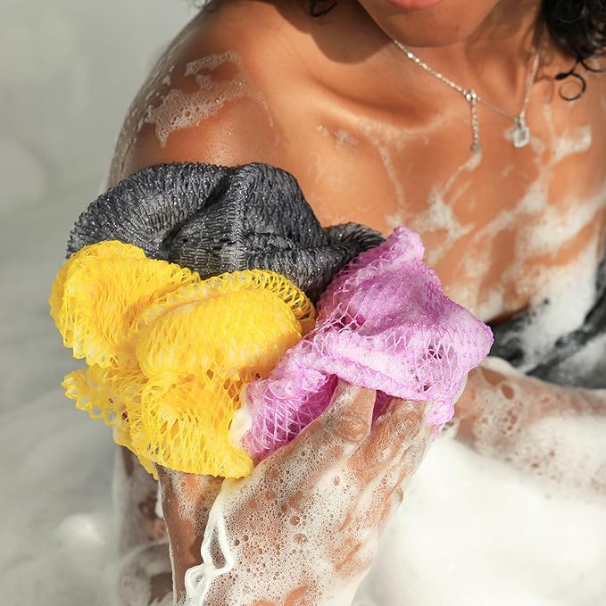 African Net Sponge Authentic - Exfoliating Back Scrub Bath Sponge with Knots - Afro Scrub Body Scrubber Exfoliator Washcloth - African Body Care Daily Use Shower Essentials