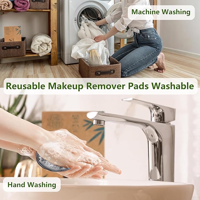 Sopurrrdy 20 Pcs Reusable Makeup Remover Pads - Gray Bamboo Reusable Cotton Rounds with Laundry Bag