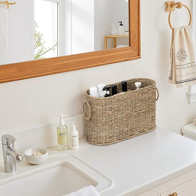StorageWorks Wicker Toilet Paper Storage Basket, Natural Seagrass