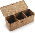 DECRAFTS Seagrass Storage Basket with Lid Rectangular Small Woven Shelf Baskets with Sections for Organize Snack Toys Tampon