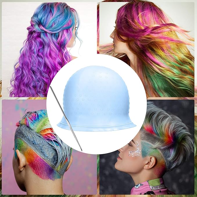 WILLBOND 3 Pcs Hair Coloring Highlighting Cap Reusable Silicone Highlight Cap with Metal Hook Multicolor Pull Through Hair Dye Caps for Home Salon Hairdressing Tools