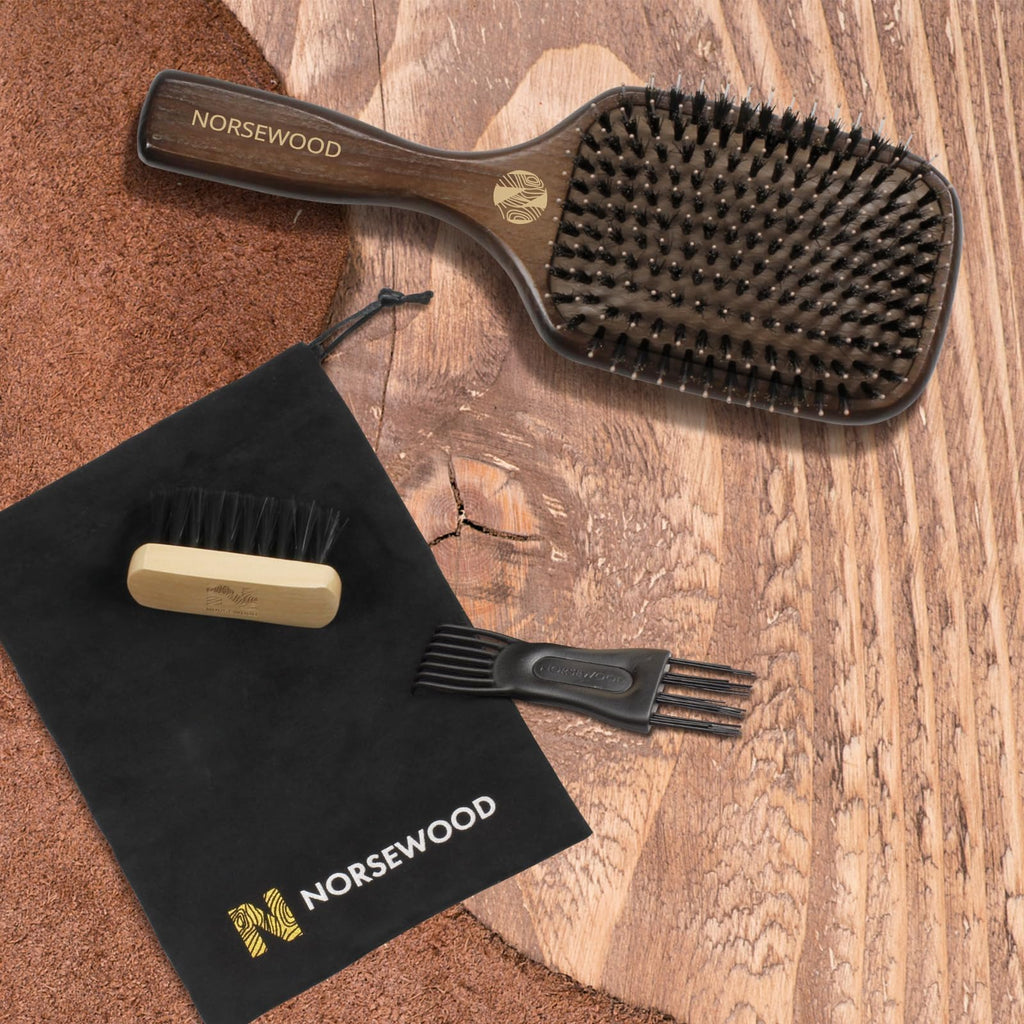 Boar Bristle Hair Brush Set, Soft Bristle Detangler for Enhancing Shine