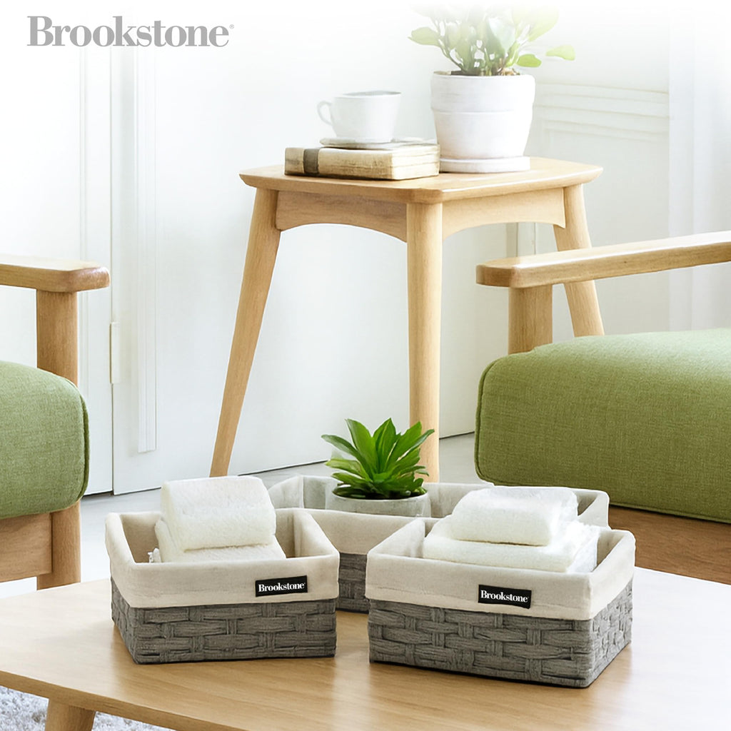 Brookstone Wicker Shelf Storage Basket Decorative Shelf Bin, bathroom organizers and storage, Boho Living Room Decor, Spring Storage 2026-3 Piece Set