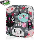 Desing Wish Sanitary Pad Storage Bag Portable Period Bag for Teen Pads/Sanitary Napkins/Small Tampons, Sanitary Napkin Storage Bag First Period Gifts for Teen Girls (Grey Cats)