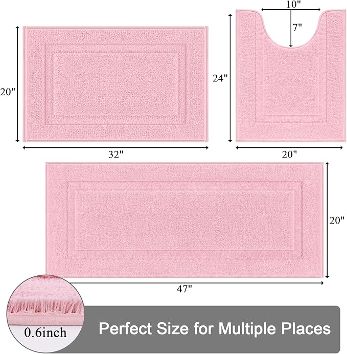 SHACOS Pink Bathroom Rugs Sets 3 Piece Bath Mat U Shaped Toilet Rug