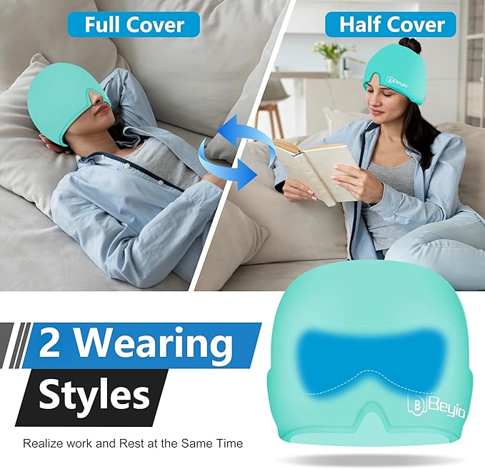 Migraine Relief Cap, All Around Gel Covered Reusable Headache Relief Cap, Blue Migraine Cap for Headache Relief, Puffy Eyes