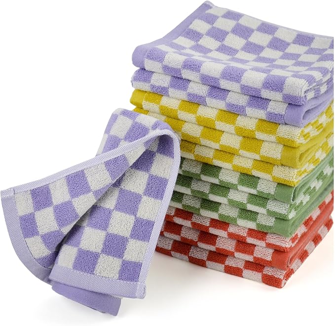 Washcloths 12 Pack Checkered - Wash Cloths for Showering (13"x13")