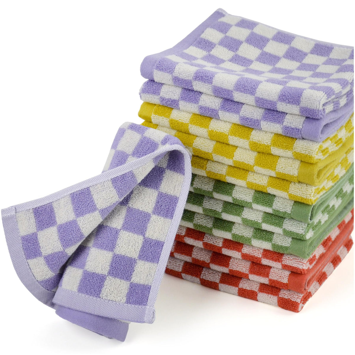 Jacquotha Cotton Washcloth 12 Pack (Lilac Checkered)