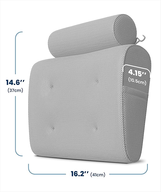 Everlasting Comfort Luxury Bath Pillow for Tub – 4D Mesh – Gray (2 Pack)
