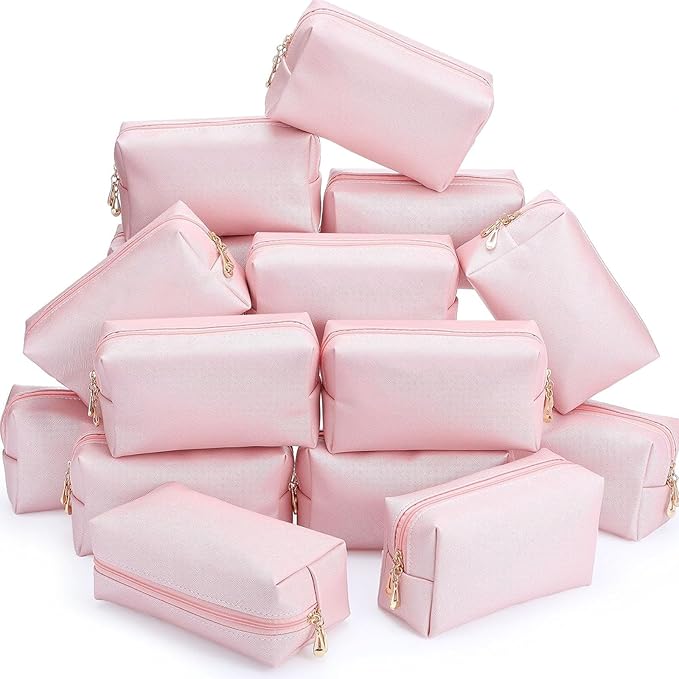 Kigeli Aesthetic Makeup Bags PU Leather Cosmetic Pouches Waterproof Plain Toiletry Bags Makeup Pouches Bulk for Women Party Gift Travel Storage Organizer(Rose Gold,7.1 x 2.8 x 4.3 in)