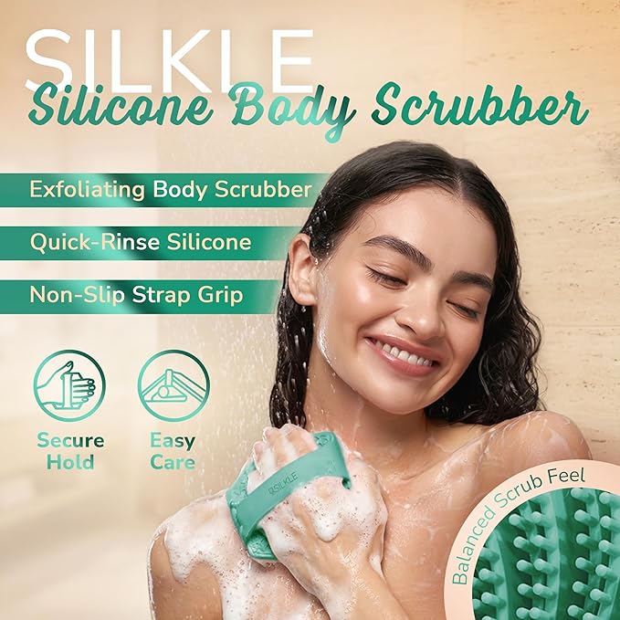 Silicone Body Scrubber – Gentle Exfoliating Shower Scrubber for Body & Bath, Silicone Shower Brush & Loofah Alternative – Non-Slip Silicone Body Brush, Quick Dry, Hygienic - Green