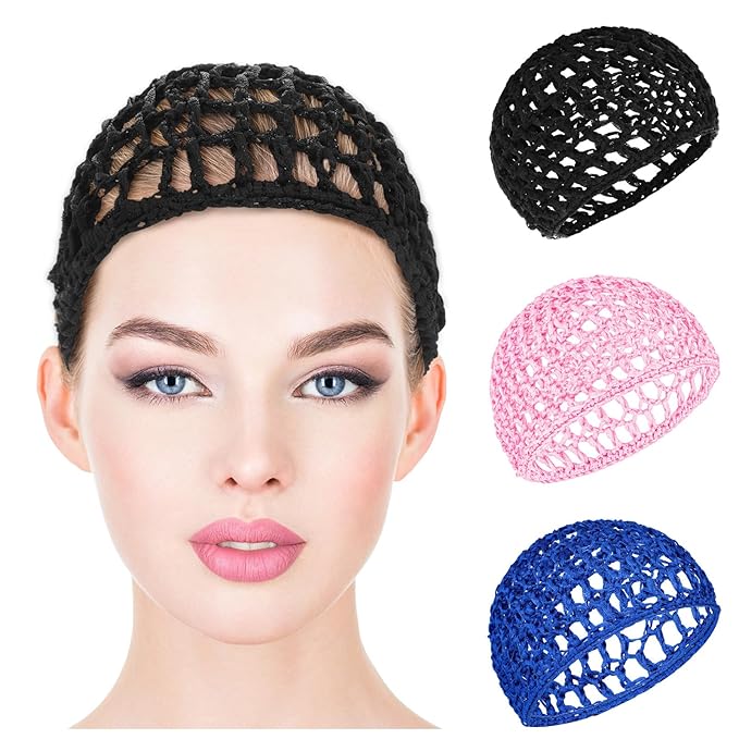 3-Pack Breathable Nylon Mesh Hair Nets for Women Soft Crochet Snood Cap for Sleeping, Salon, Shower & Food Service Silk Press, Wig, Bun & Daily Use Hair Cover