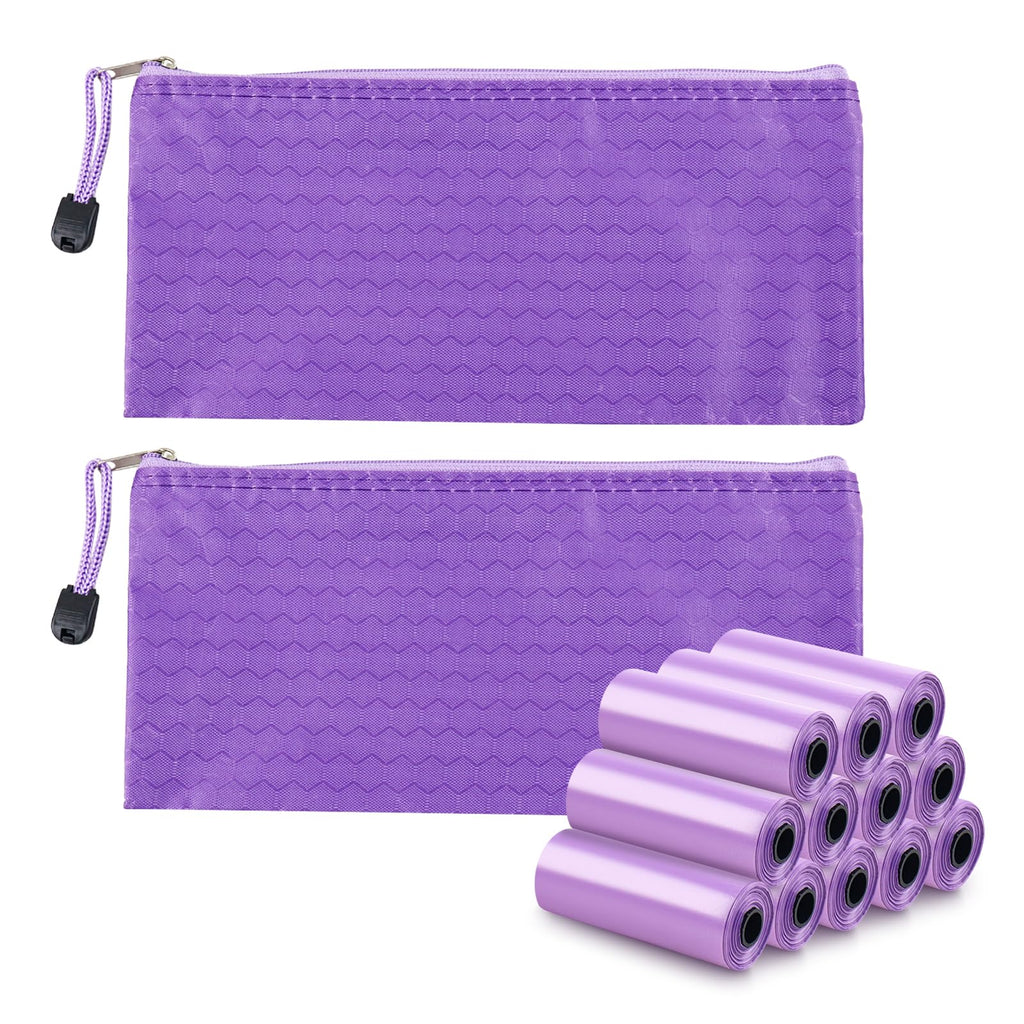 146Pcs Disposal Sanitary Napkin Bags, Purple Feminine Privacy Protection Sanitary Tampons Menstrual Liners Bag, Personal Disposal Hygiene Period Diapers Bag for Women (144pcs with 2pcs Zipper Bags)