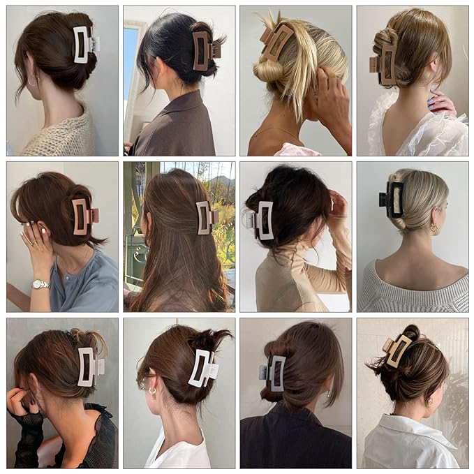 Sisiaipu 3.5 Inch Medium Hair Claw Clips 12 Pcs Square Claw for Thick and Thin Hair Rectangular Rectangle Hair Clips Jaw Clips Bulk Hair Accessories for women and Girls (Gold)