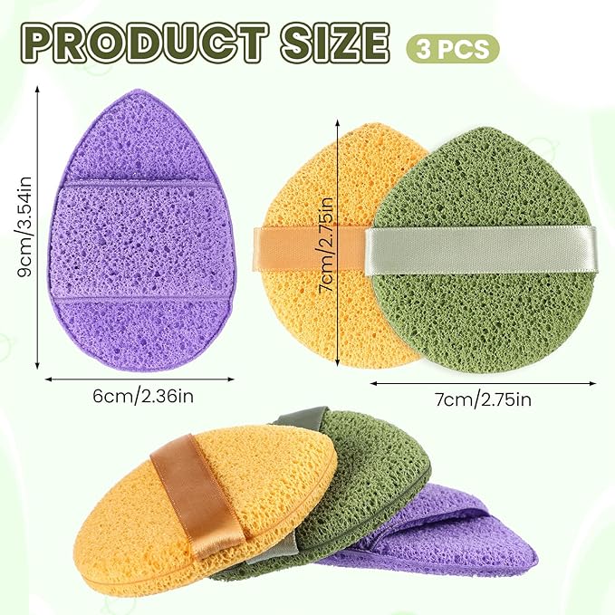 3 PCS Facial Cleansing Sponge Face Reusable Soft Facial Sponges Exfoliating Sponge for Face Spong for Washing Makeup Removal, Travel Friendly Daily Cleansing Faces Scrubber